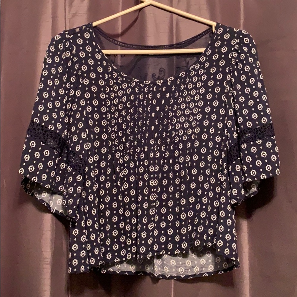 Navy blue and white Flowy boHo shirt